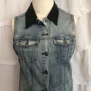𝅺dl 1961 Denim vest jacket with  Black‎ leather collar